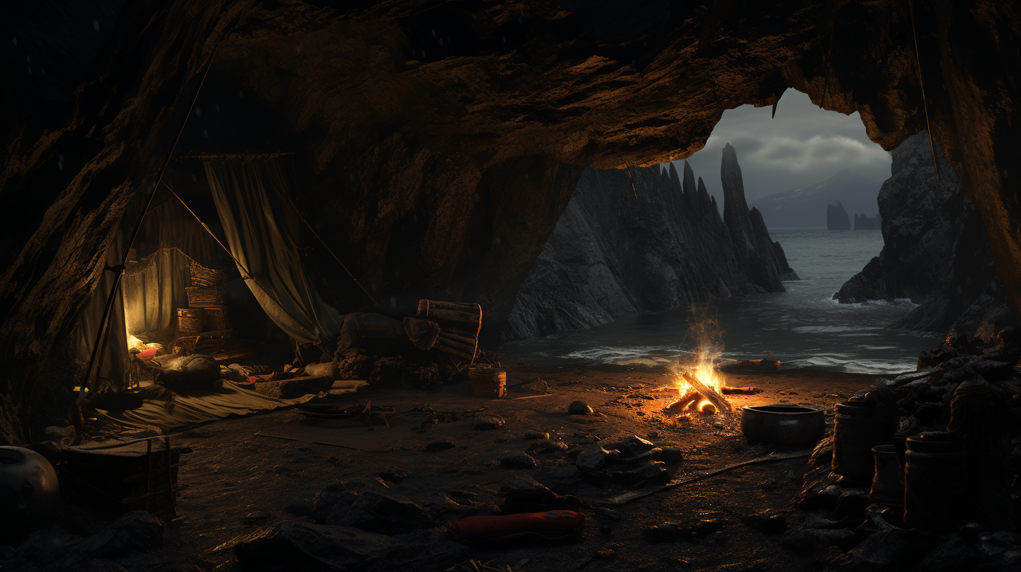 Camping inside a cave during a storm