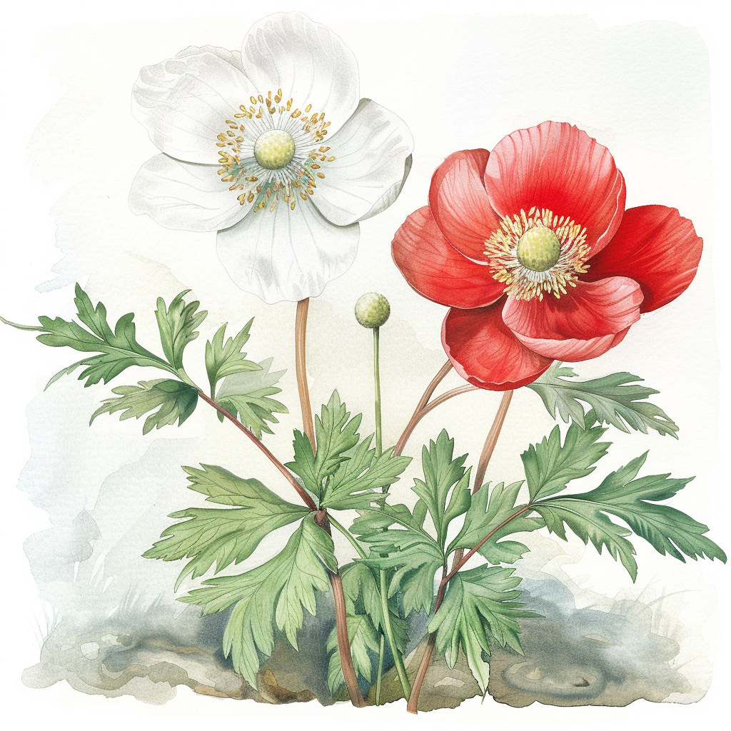 Anemone Canadensis watercolour illustration