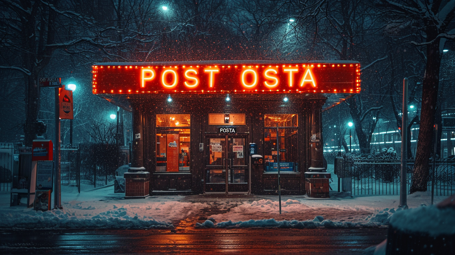 Post Office in Canada snowstorm roof