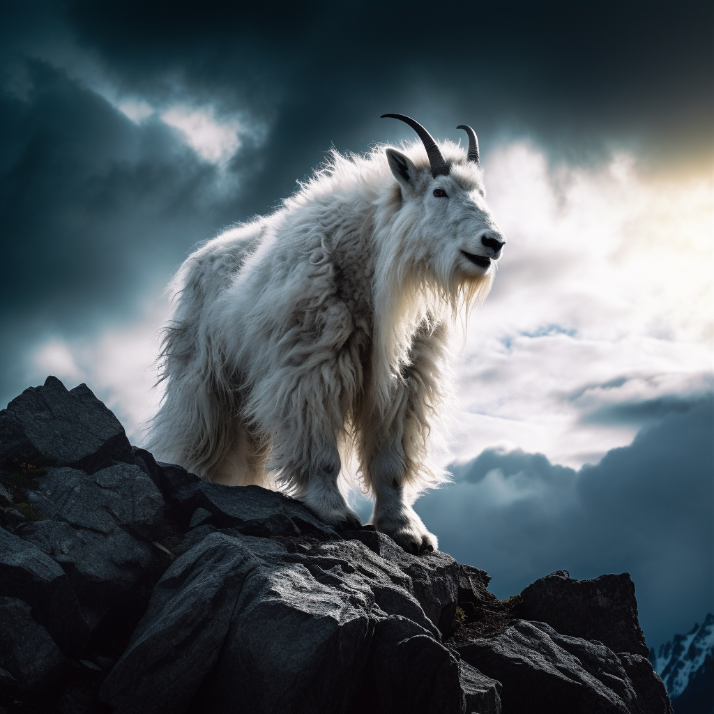 Wild Canadian White Mountain Goat on Mountain Top