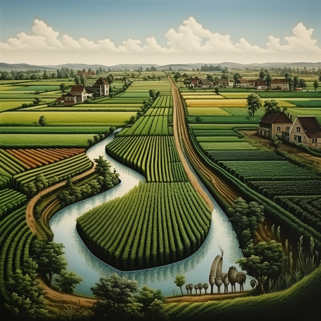 Scenic Canal with Lush Agricultural Fields