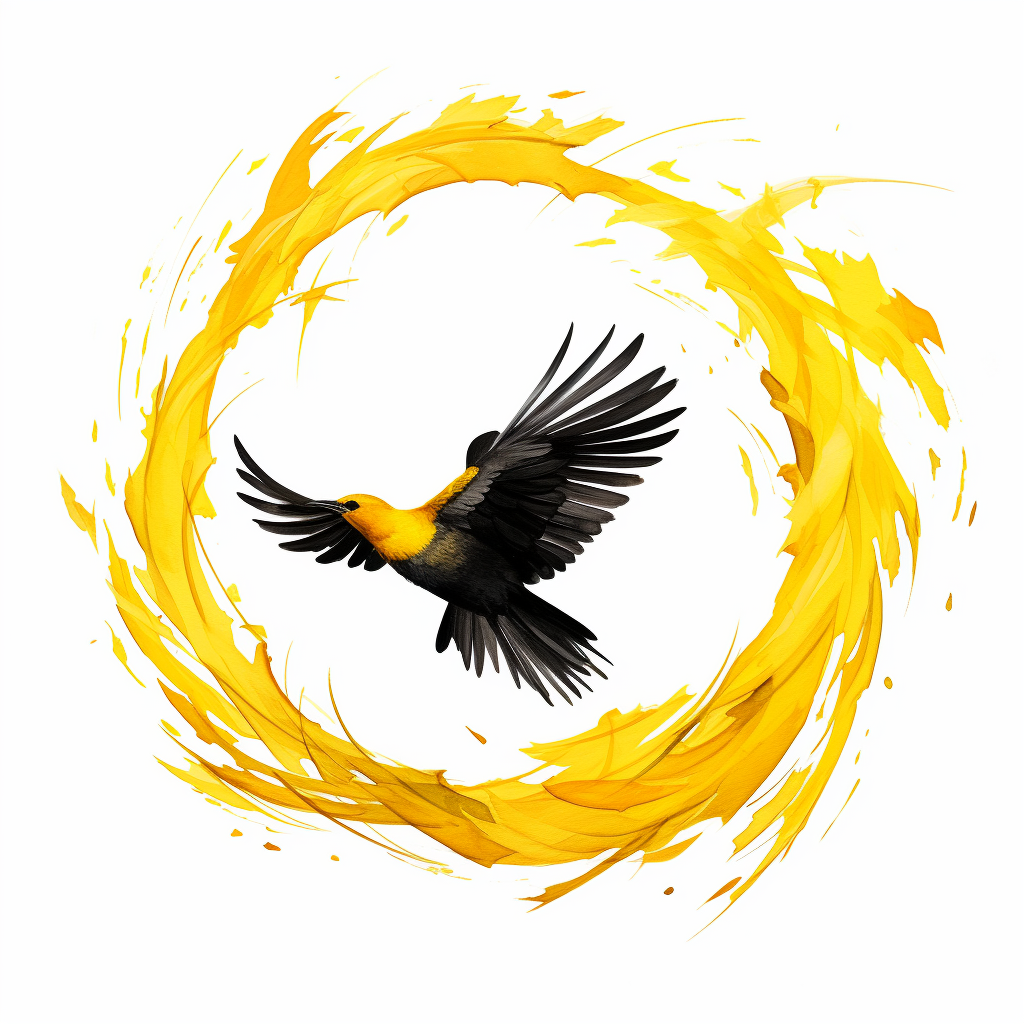 Minimalist depiction of yellow feathers and canary in circle