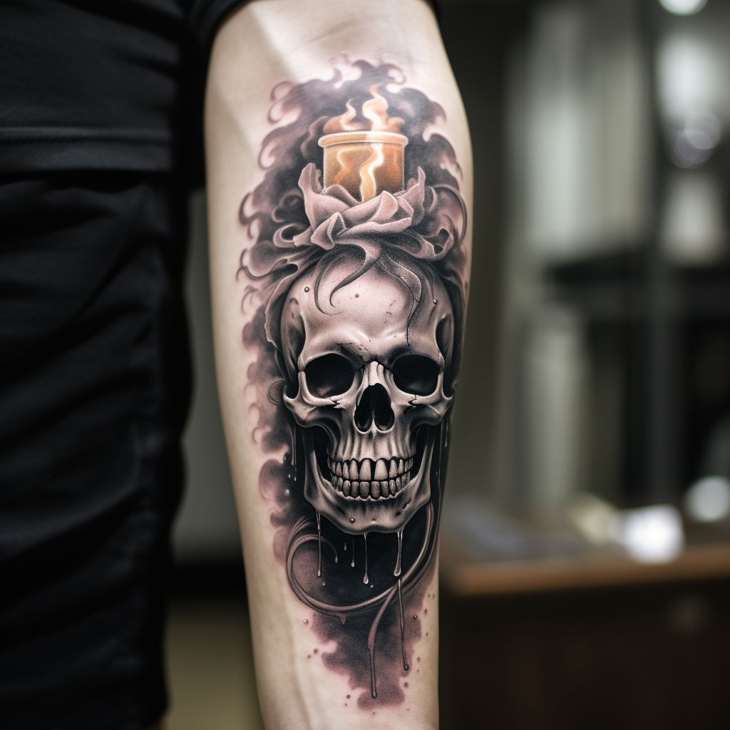 Candle burning with smoky gray tattoo