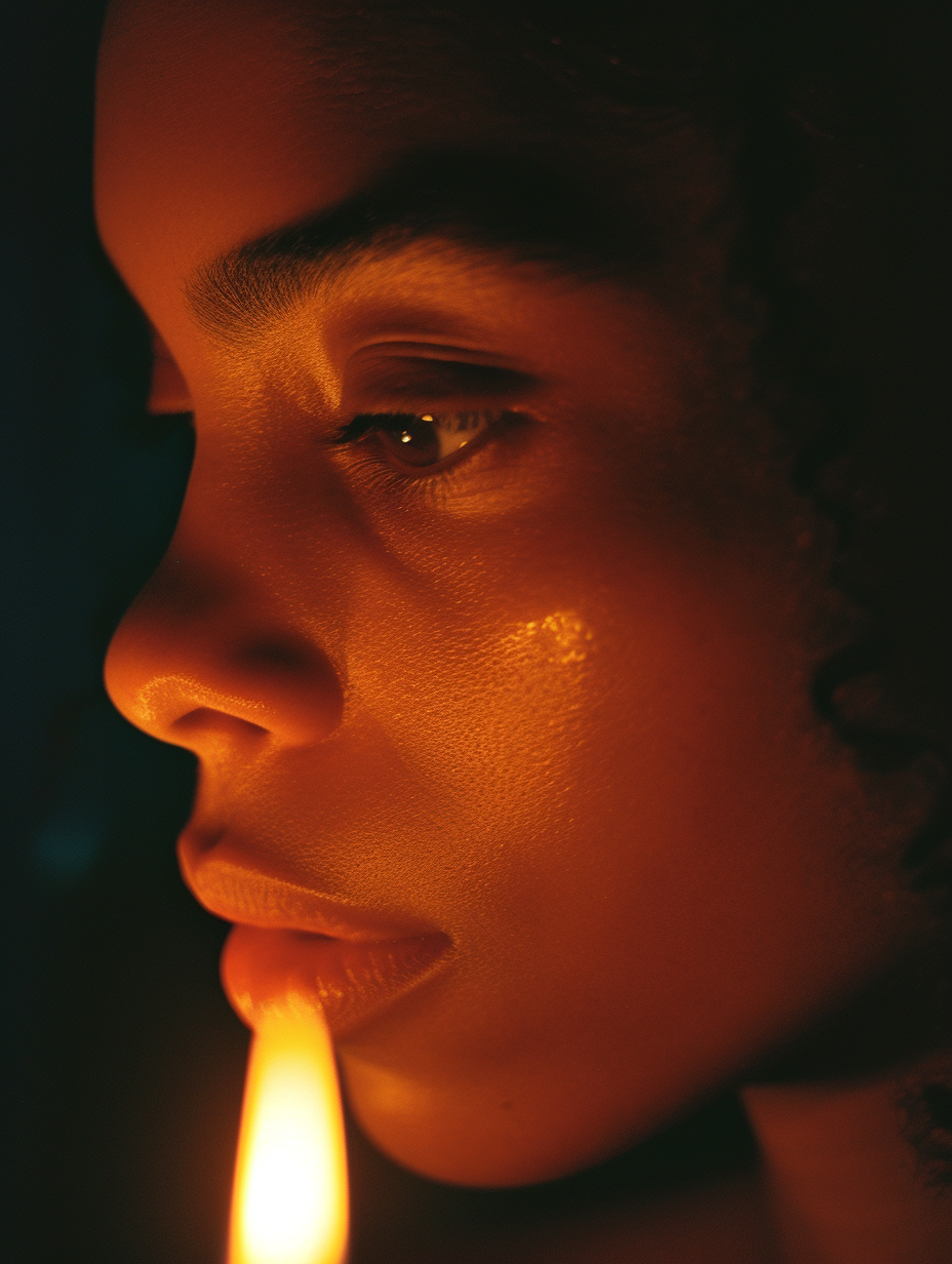 Candlelit person portrait with deep shadows