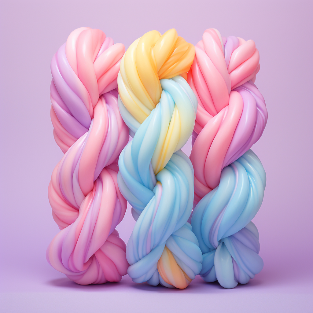 Candy-colored twisted strands on pastel background