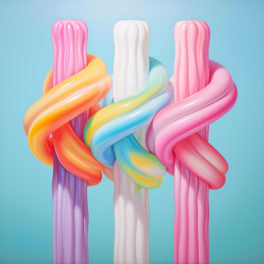 Colorful twisted tubes on pastel background