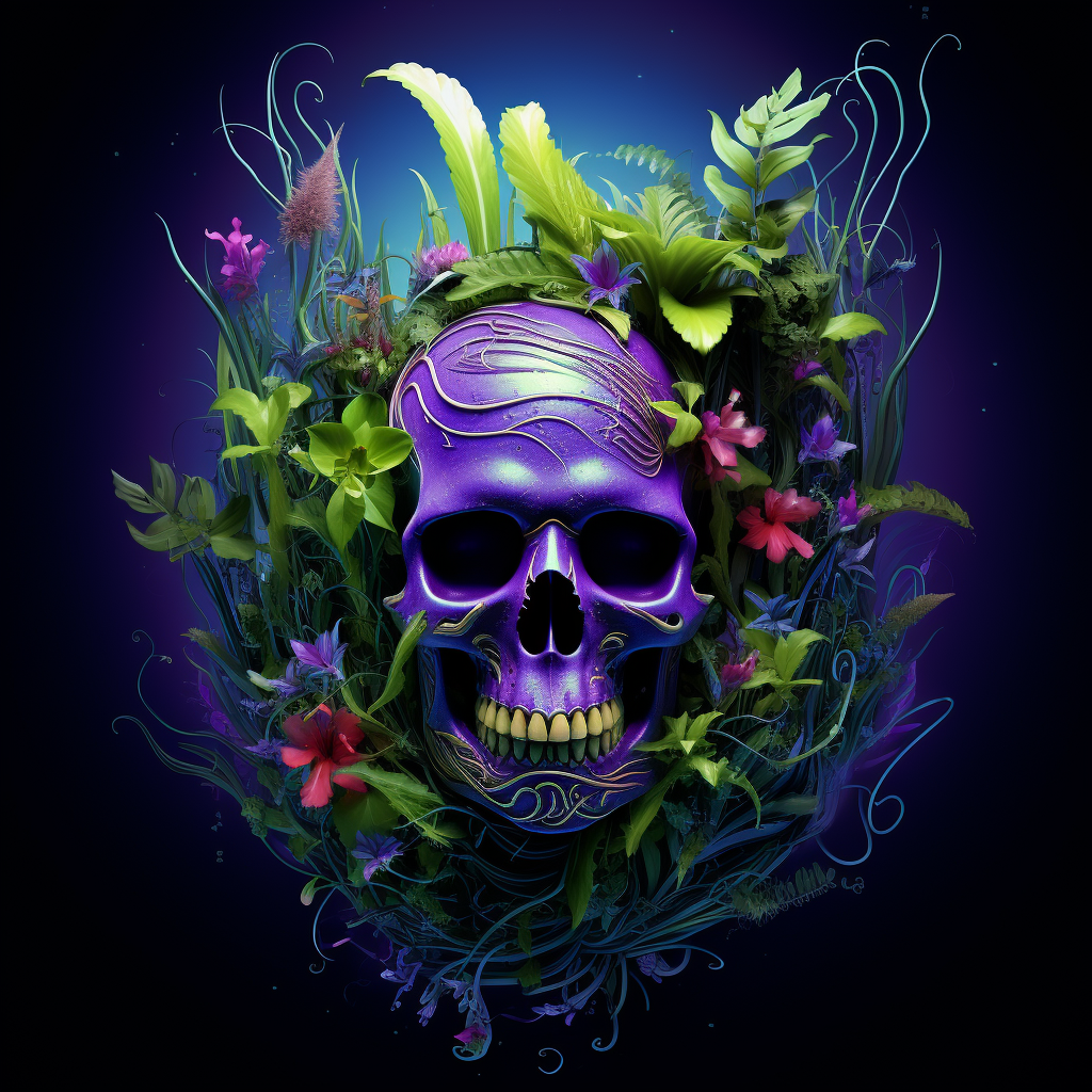 Colorful skull with candy plants and flowers