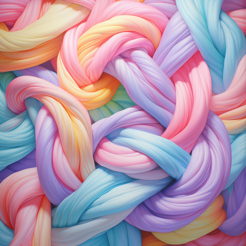 Candy-colored twisted strands on pastel background