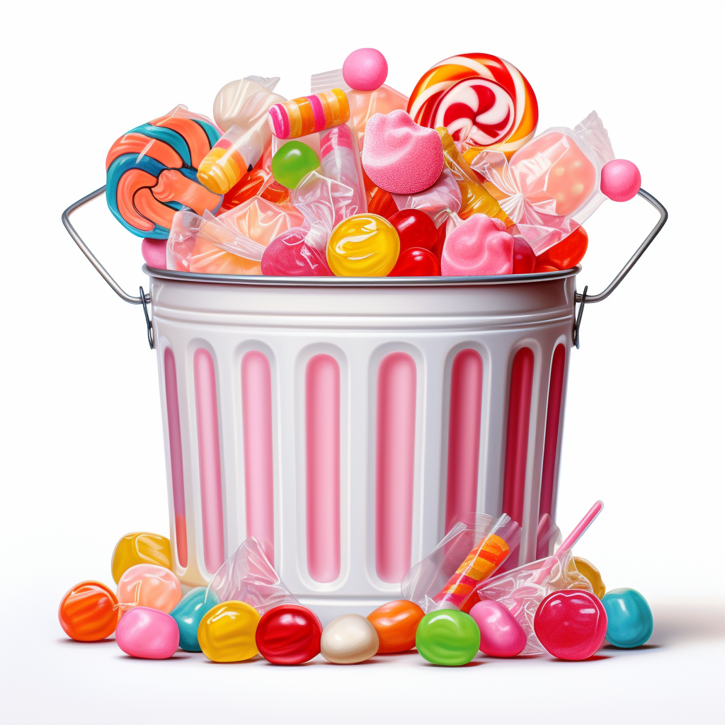 Realistic candy bucket on white background