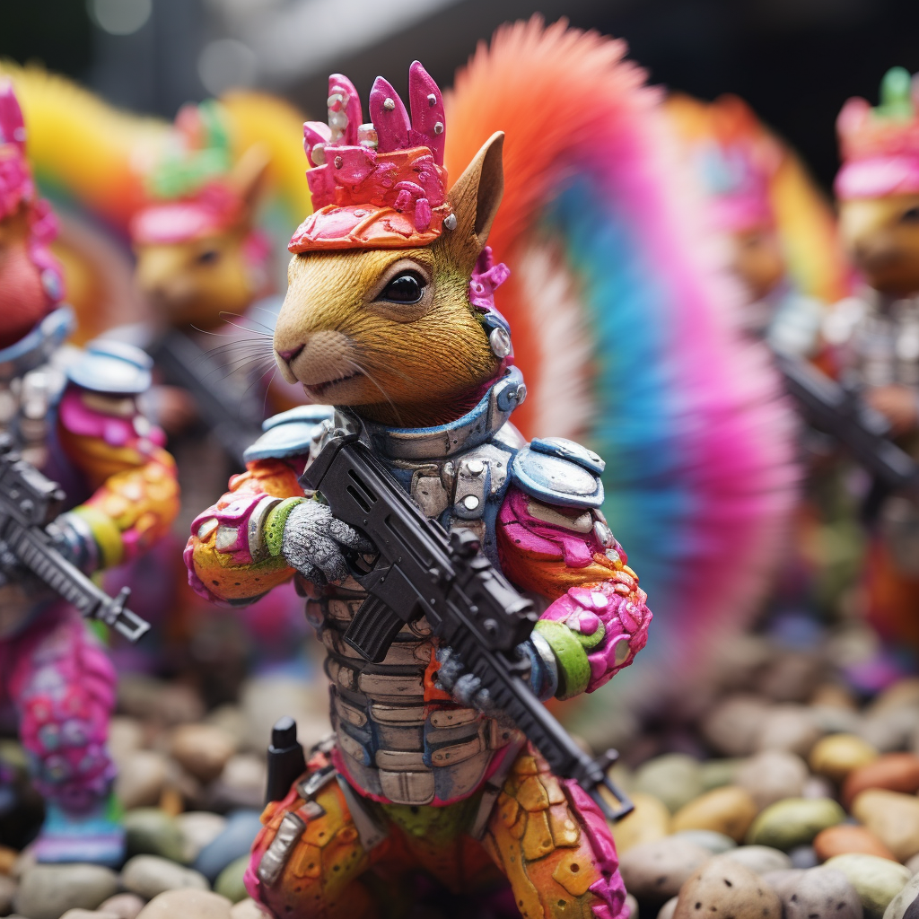 Rainbow squirrels in battle armor