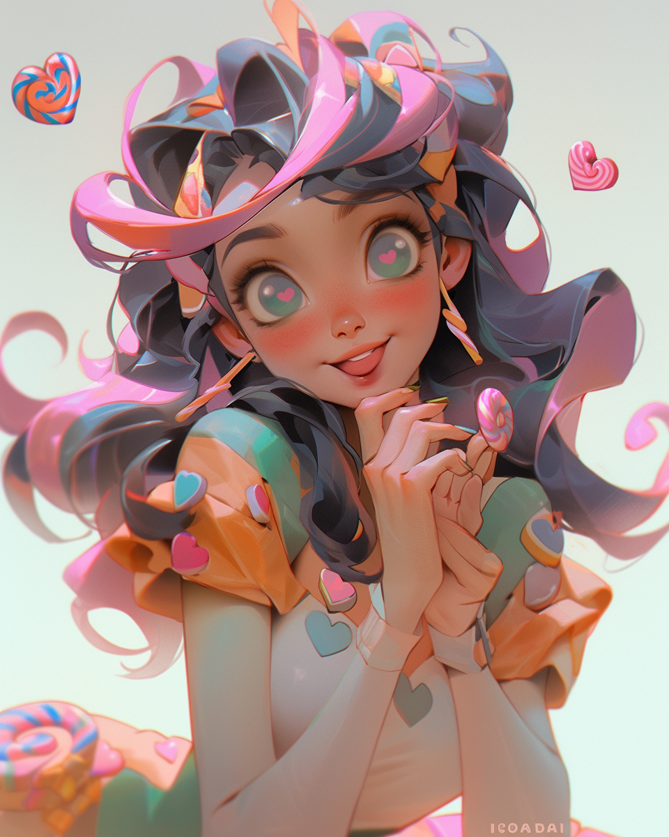 Illustration of a candylicious girl with love eyes in Candy Land