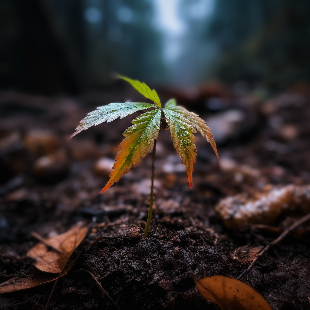 Cannabis seedling defying autumn weather