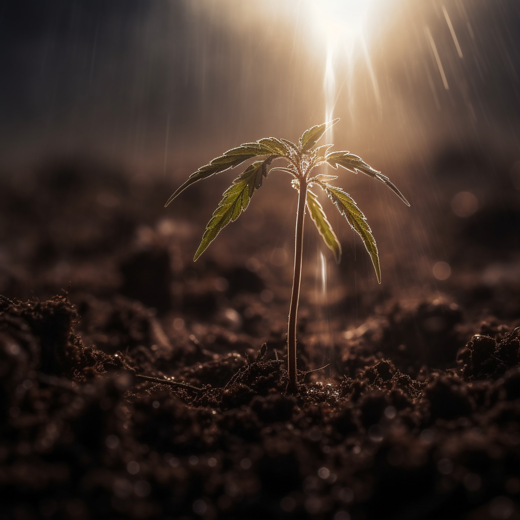 cannabis sprout emerging soil sunlight