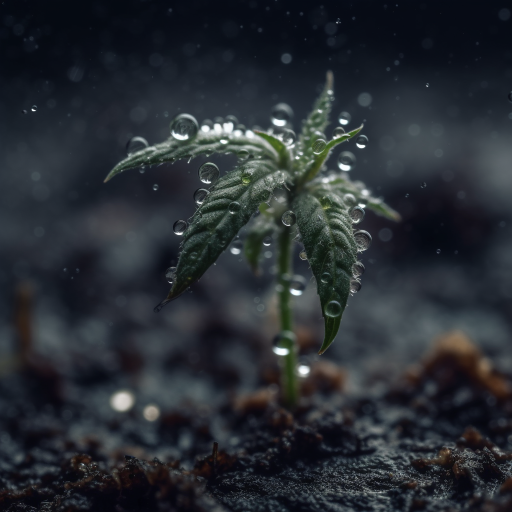 tiny cannabis sprout rain particles