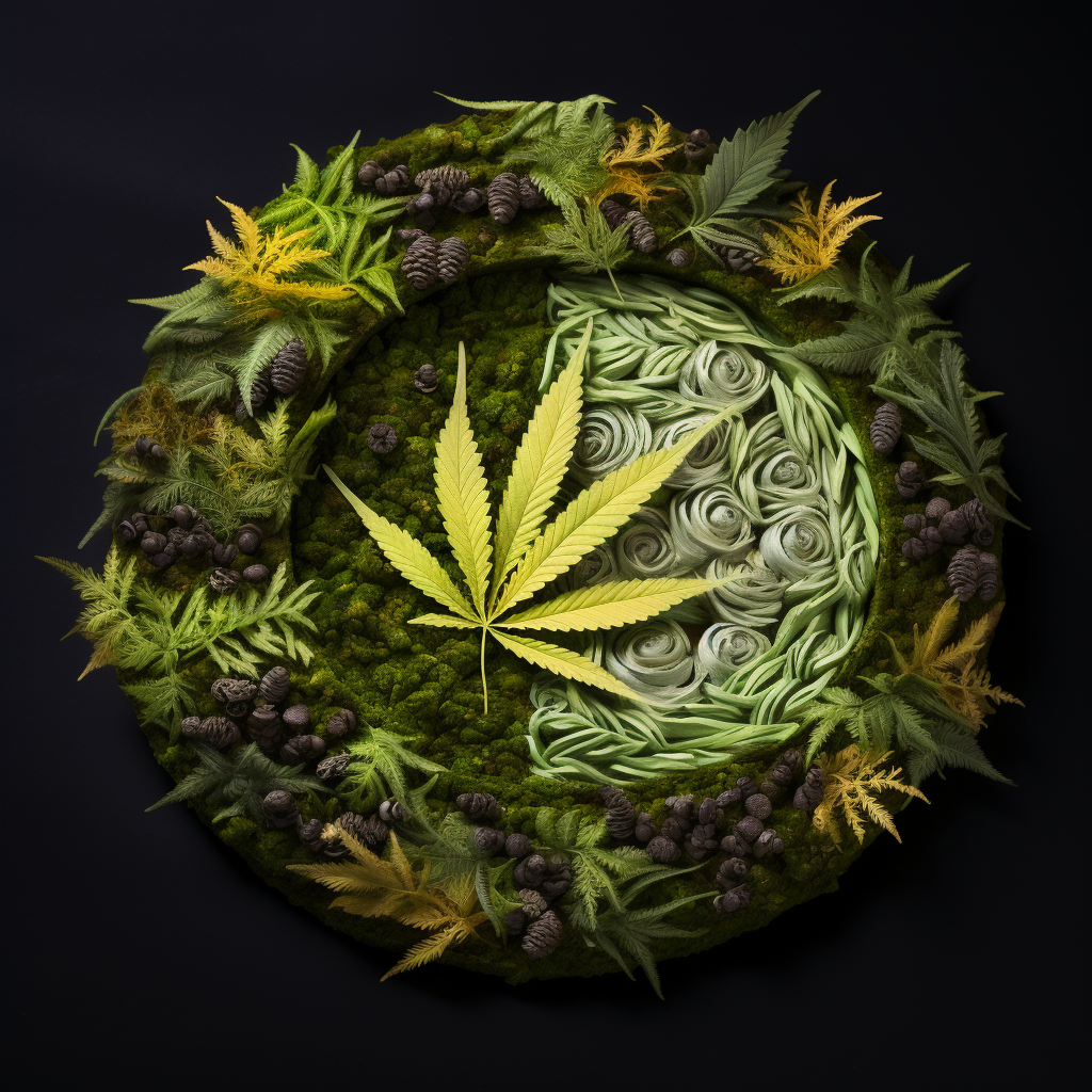 Yin Yang symbol made of cannabis leaves