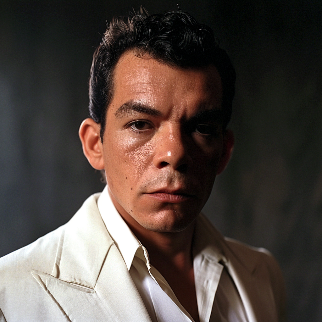 Cantinflas in white suit and short hair