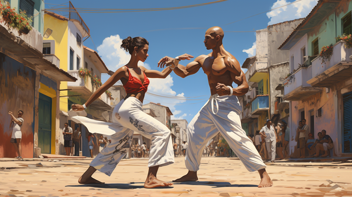 Two people performing Capoeira in Bahia City