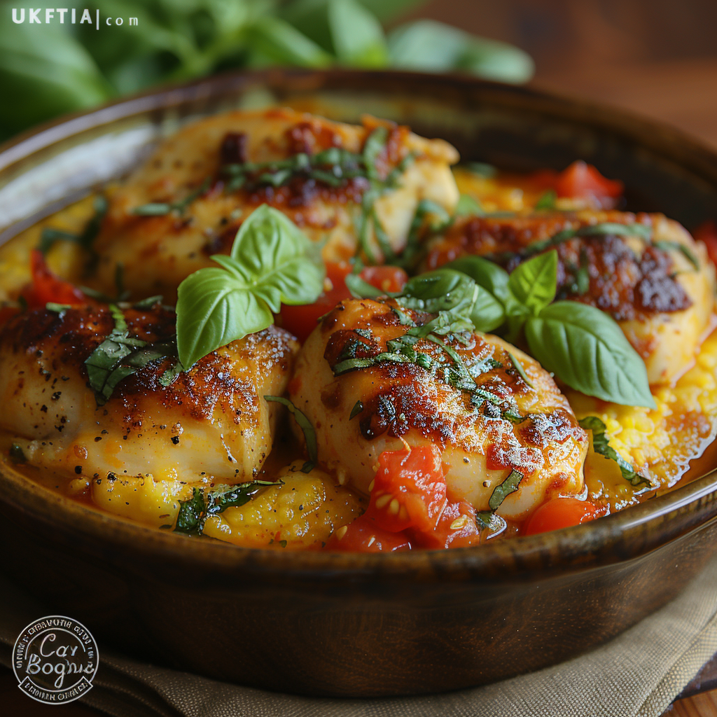 Caprese chicken polenta bake rustic dish