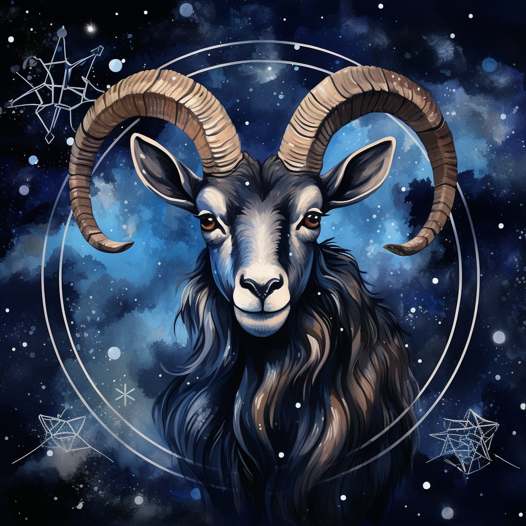 Capricorn zodiac sign on starry background