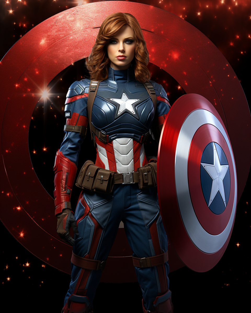 Female Captain America with American Flag