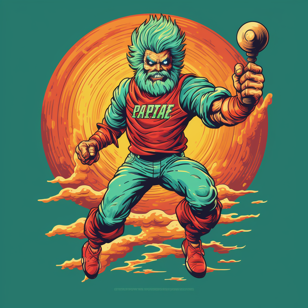 Captain Planet holding a hammer while sprinting  (6 words)