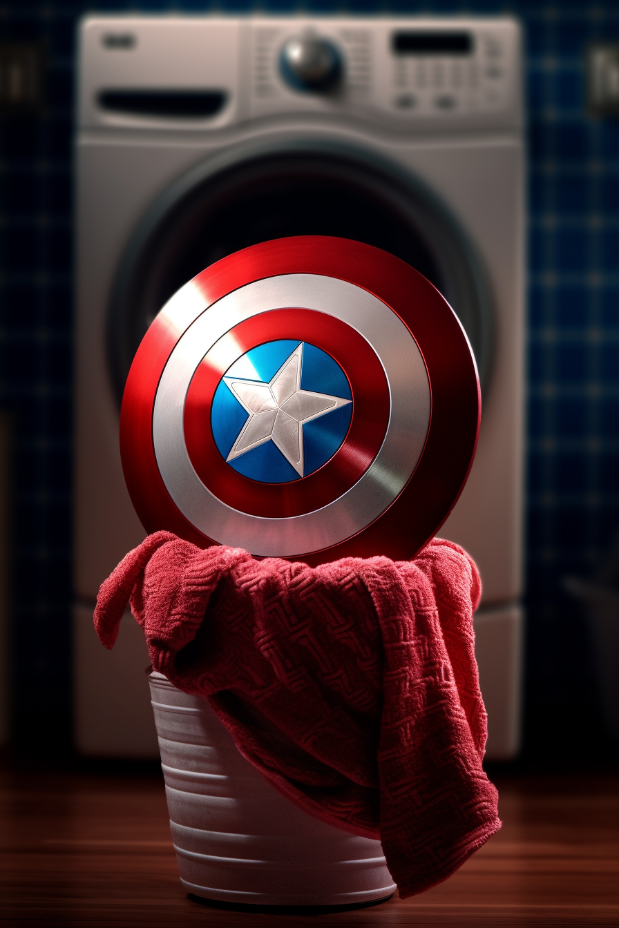 Captain America Sock Shield Bouncing Towards Laundry Basket