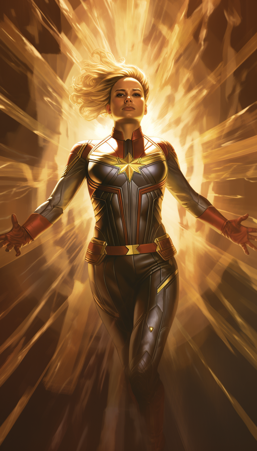 Captain Marvel in dynamic flight