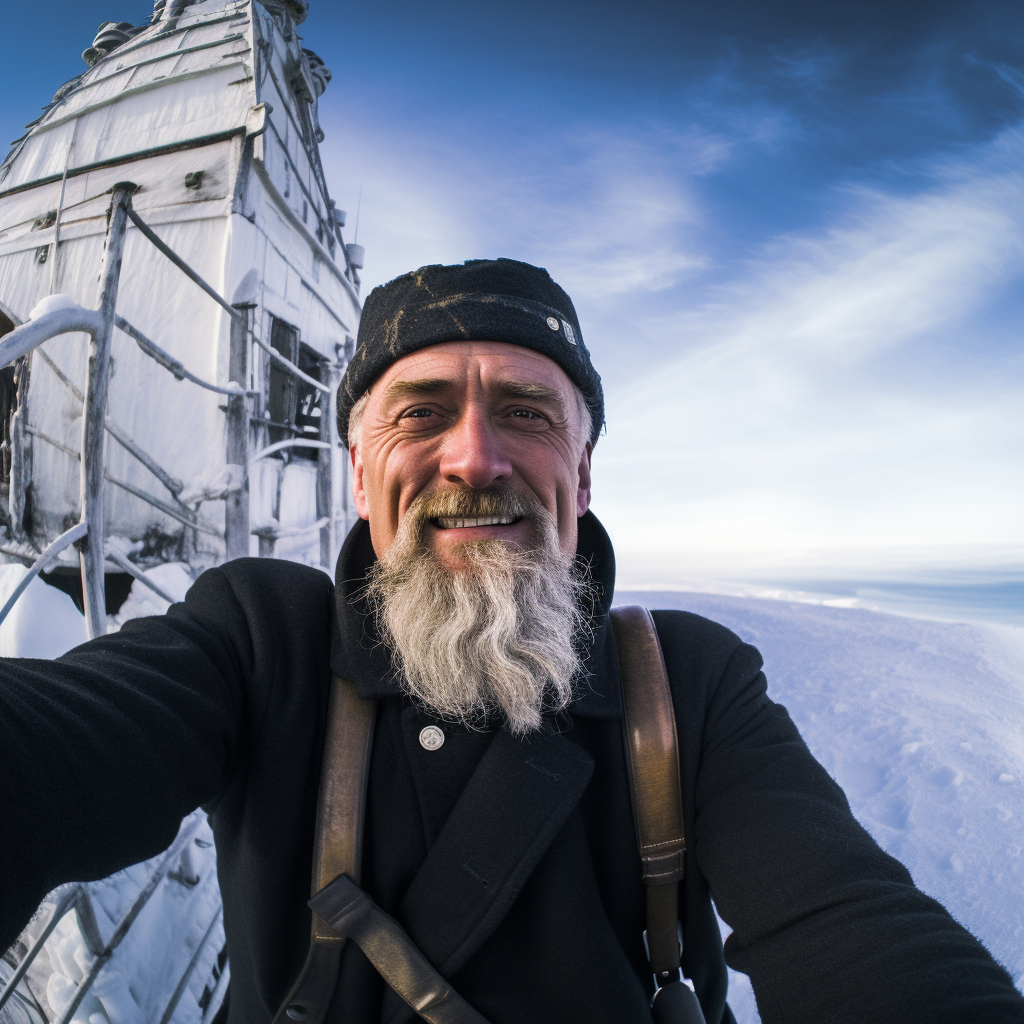 Captain Smith smiling with iceberg