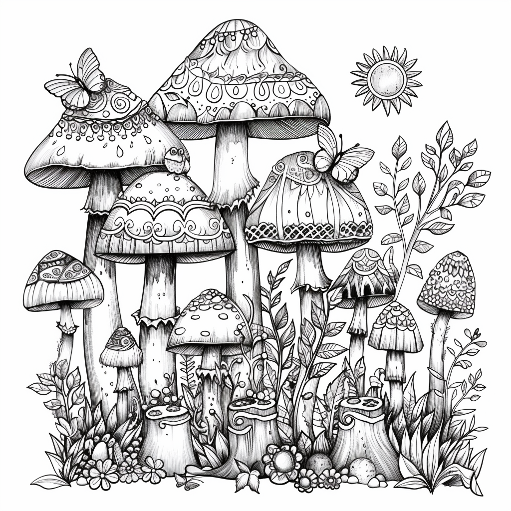 Intricate Mushroom Coloring Pages Design