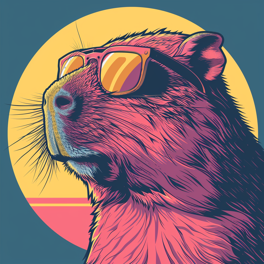 Capybara in 80s T-shirt Design