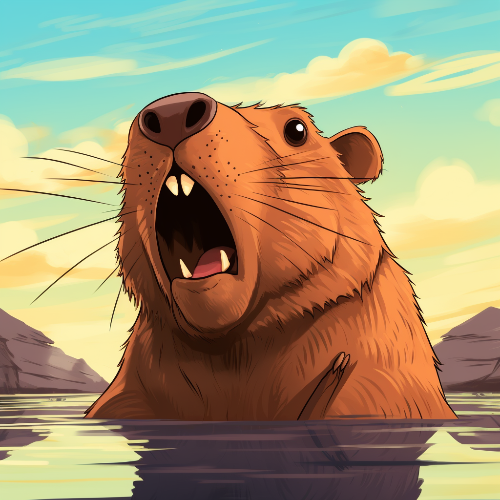 Adorable capybara licking itself in anime style