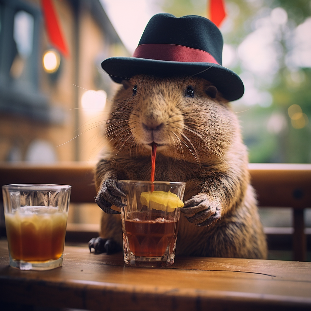 Capybara mafia drinking whisky in Canada