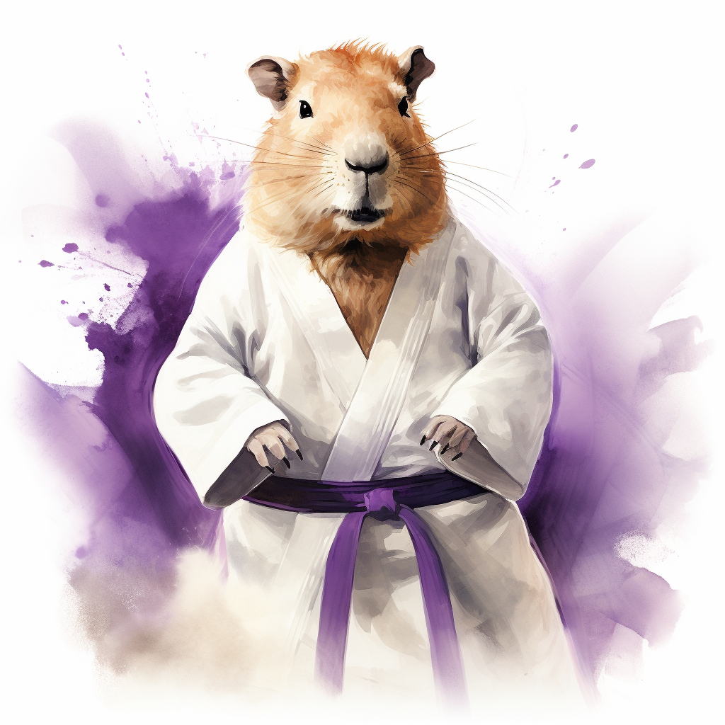 Capybara athlete in white kimono