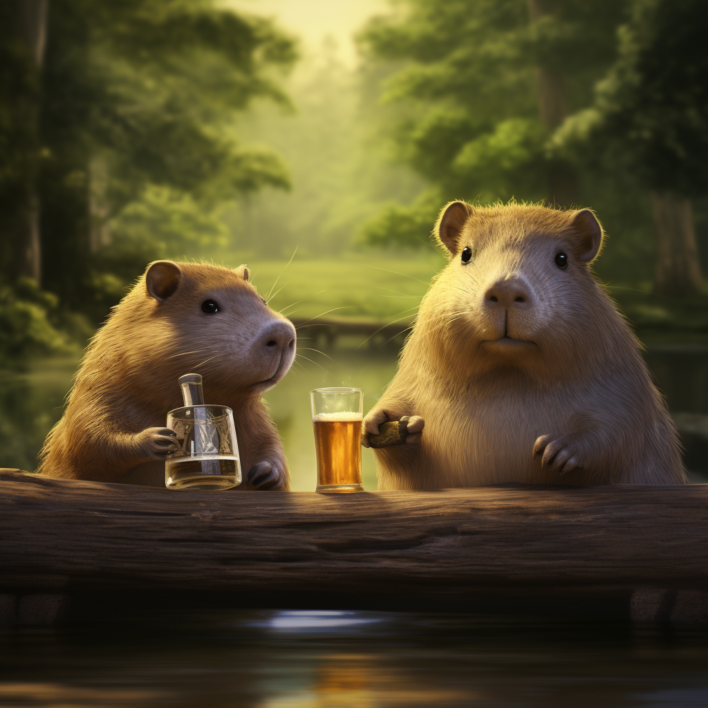 Capybara and Toad enjoying beer