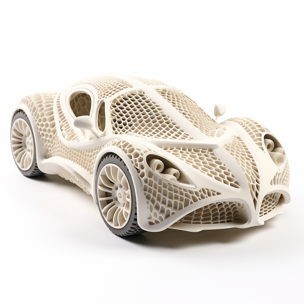 3D printed car on white background