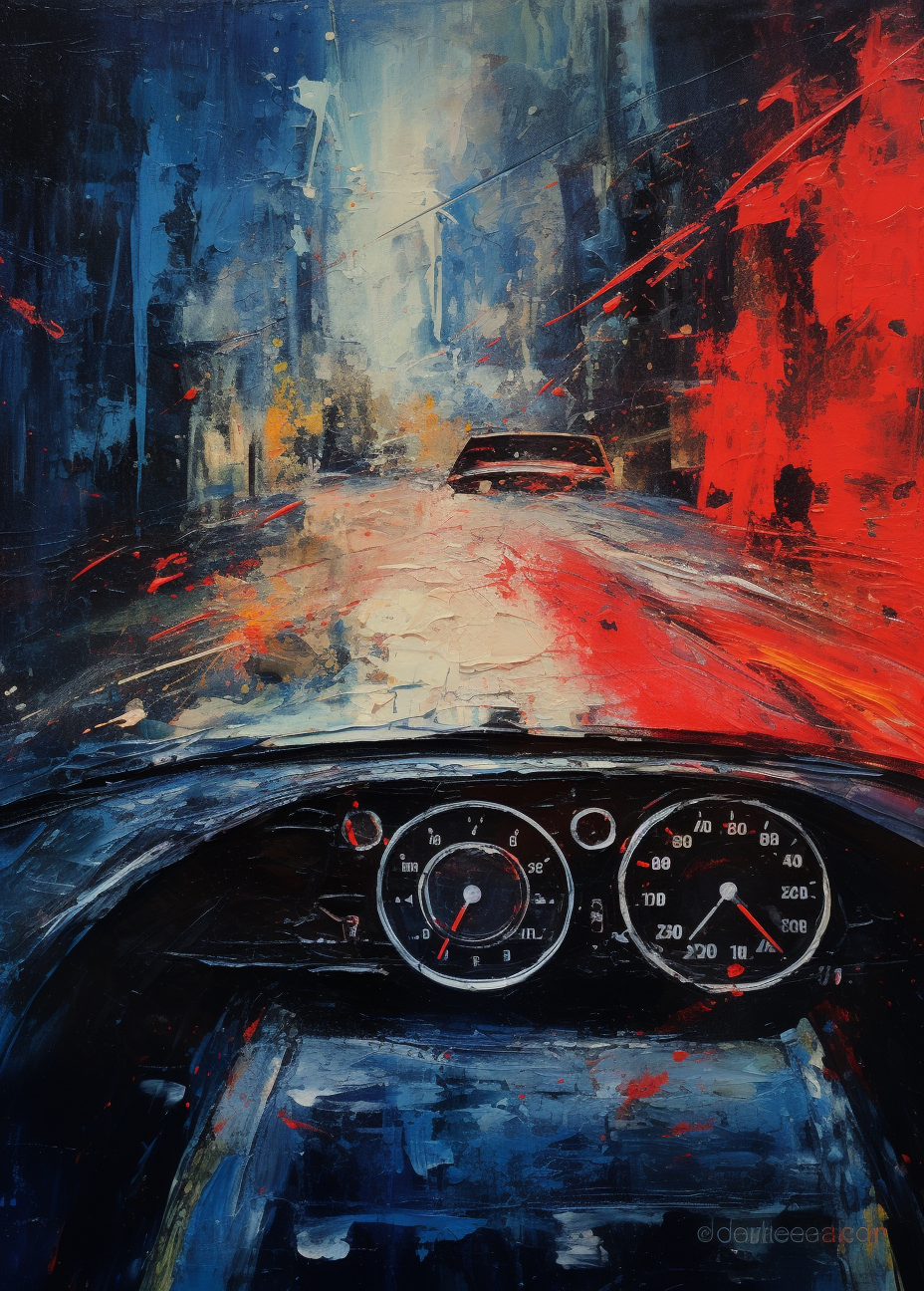 Rainy Car Dashboard Art Painting