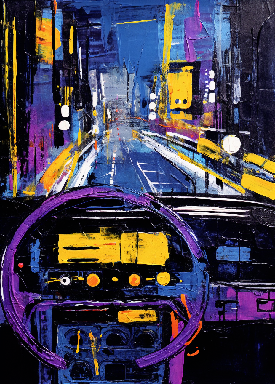 Moody rainy car dashboard painting