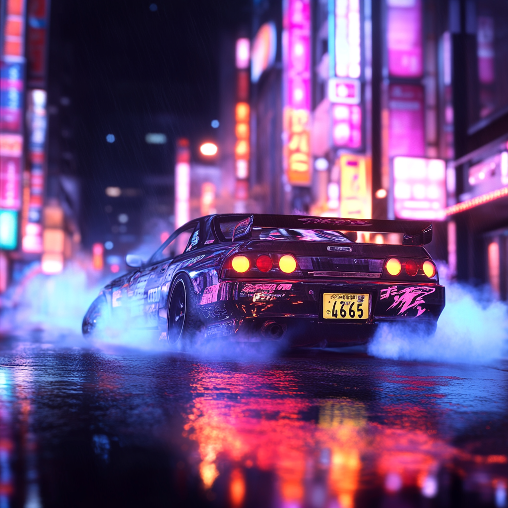 Car drifting in Tokyo streets