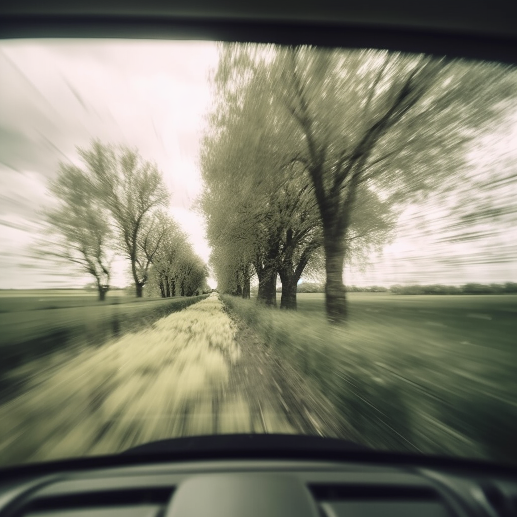 Car Driving Past Trees Field Motion Blur