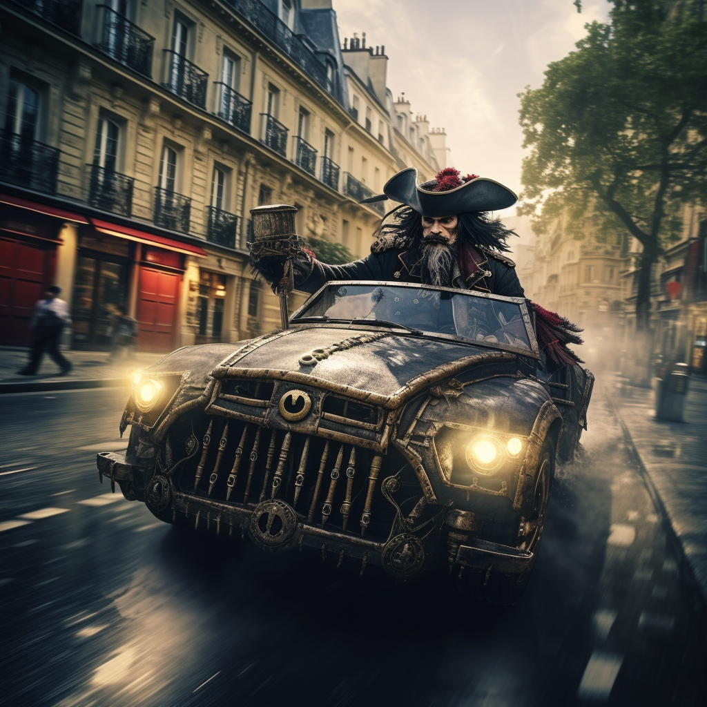 Jack Sparrow evading Paris police in car chase