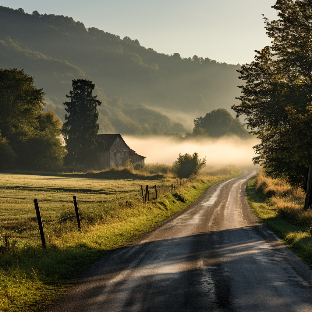 Morning atmosphere car road trip in France