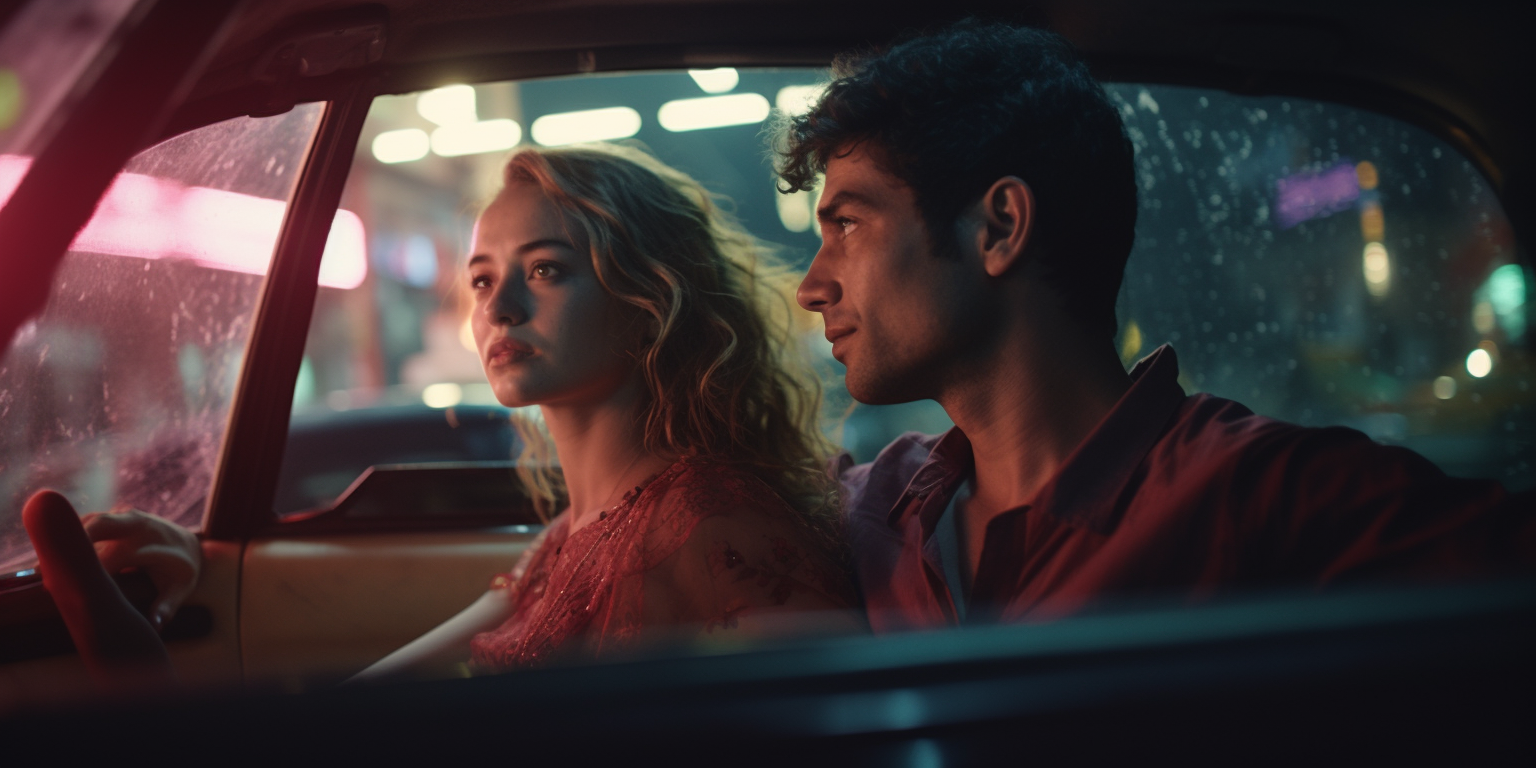 Man and Woman in Car at Temple Festival