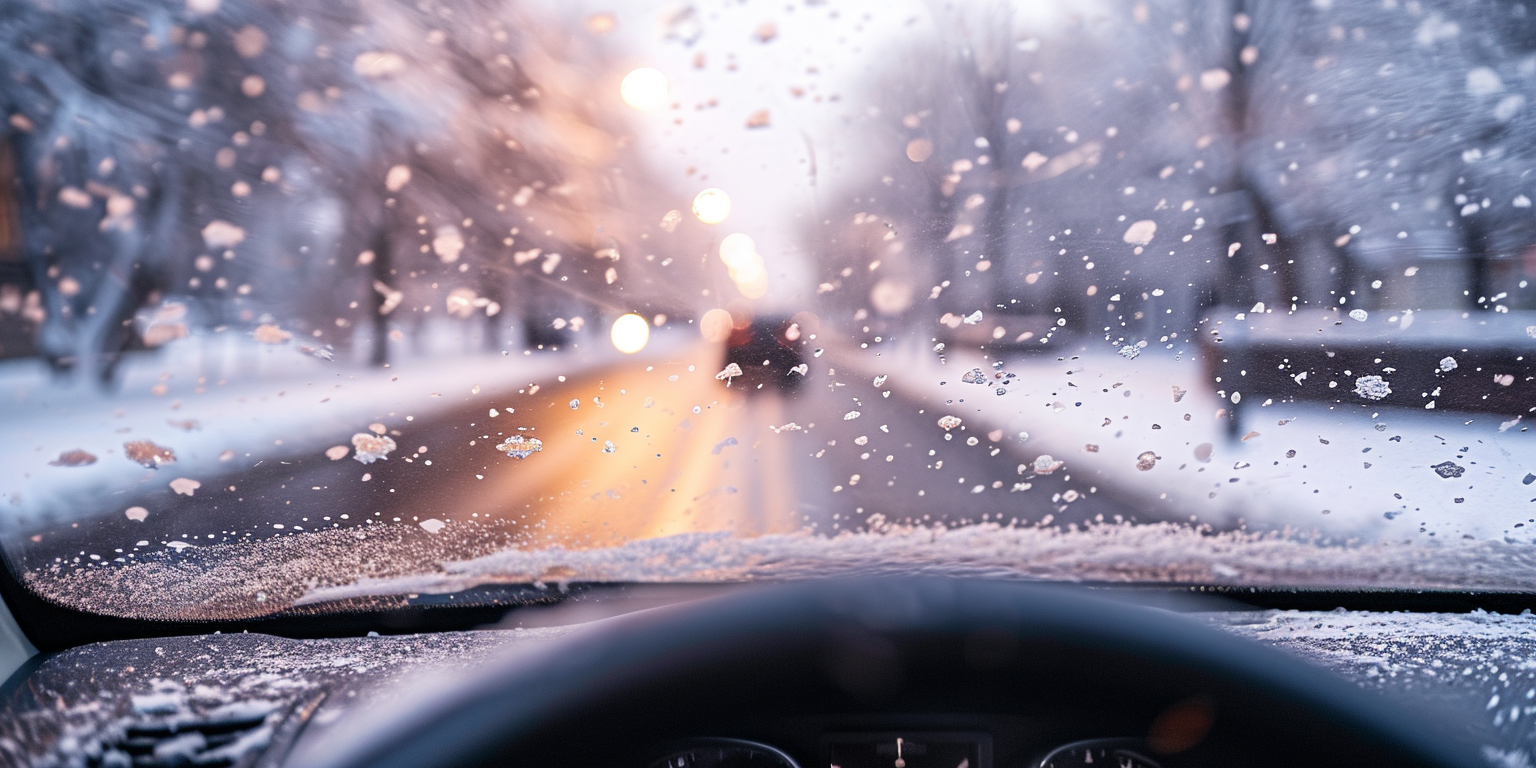 Car windshield winter outside view