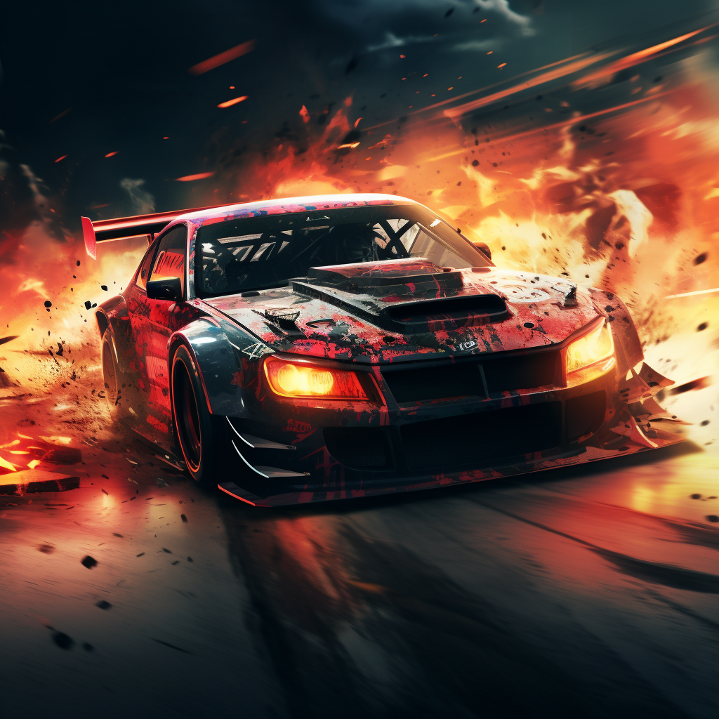 Car drifting with devil logo