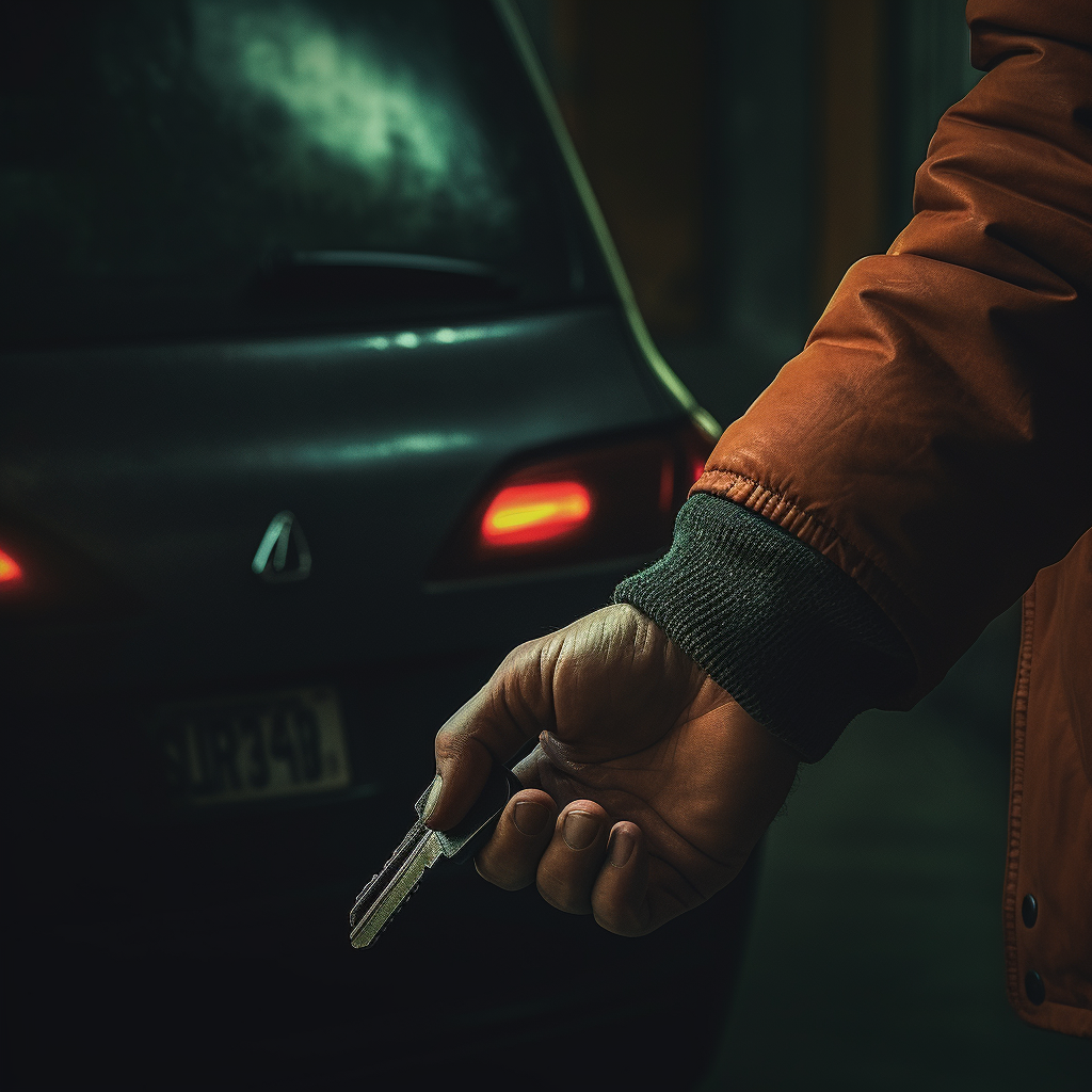 Man's hand reaching for car key in contact