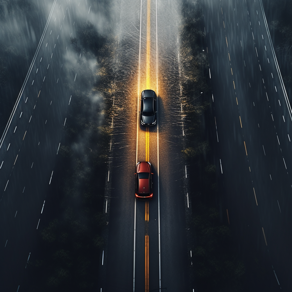 Car speeding and changing lanes in extreme traffic