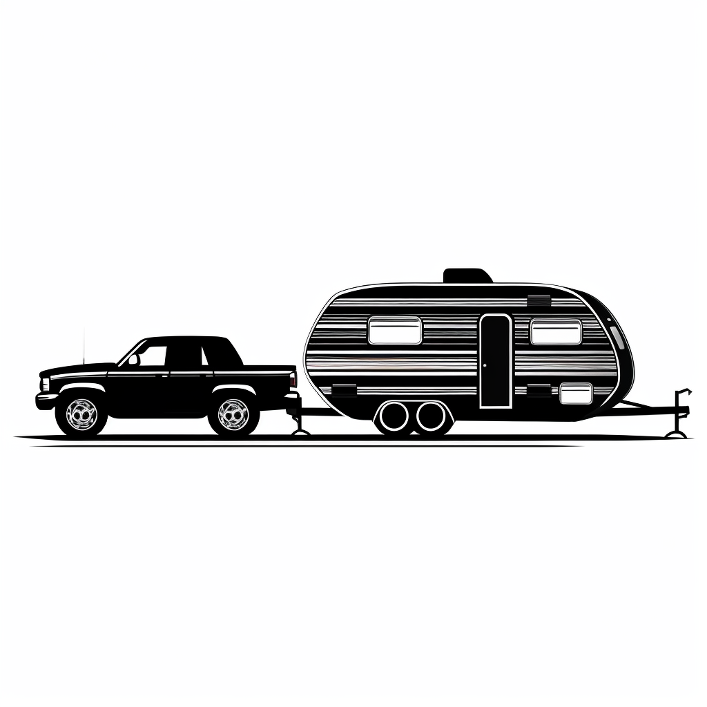 Silhouette of car towing trailer camper