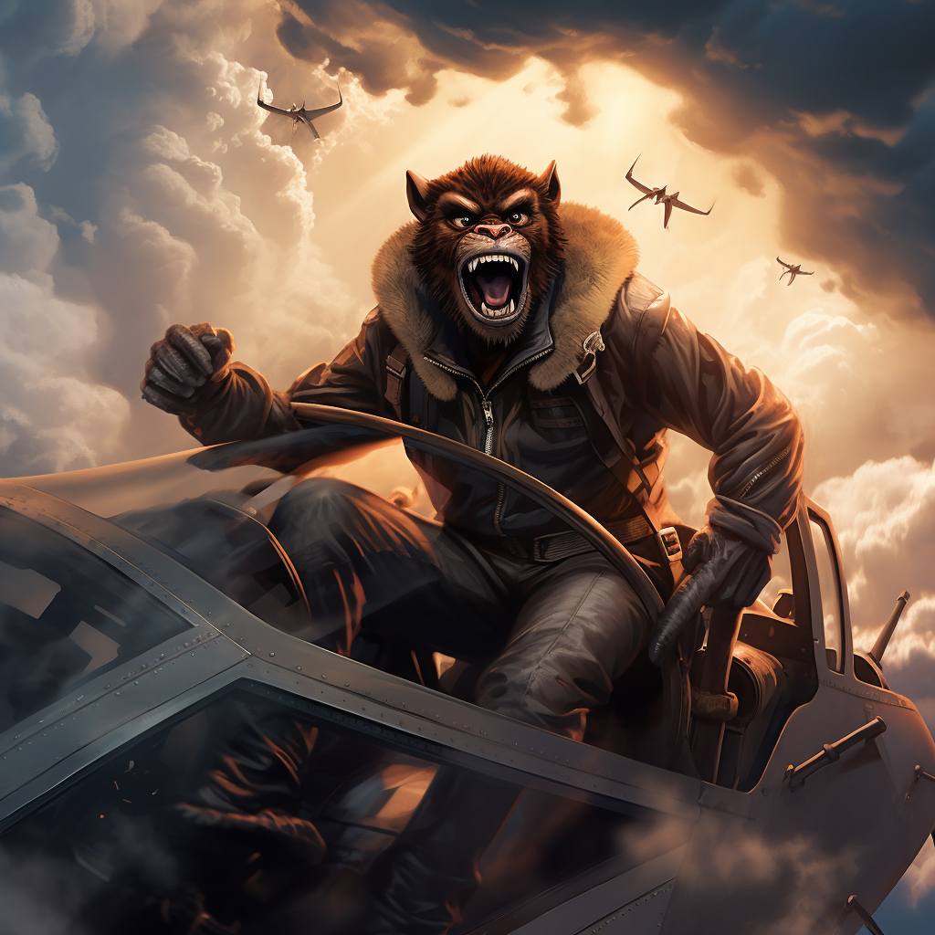 Caracal and gorilla on plane wing during thunderstorm