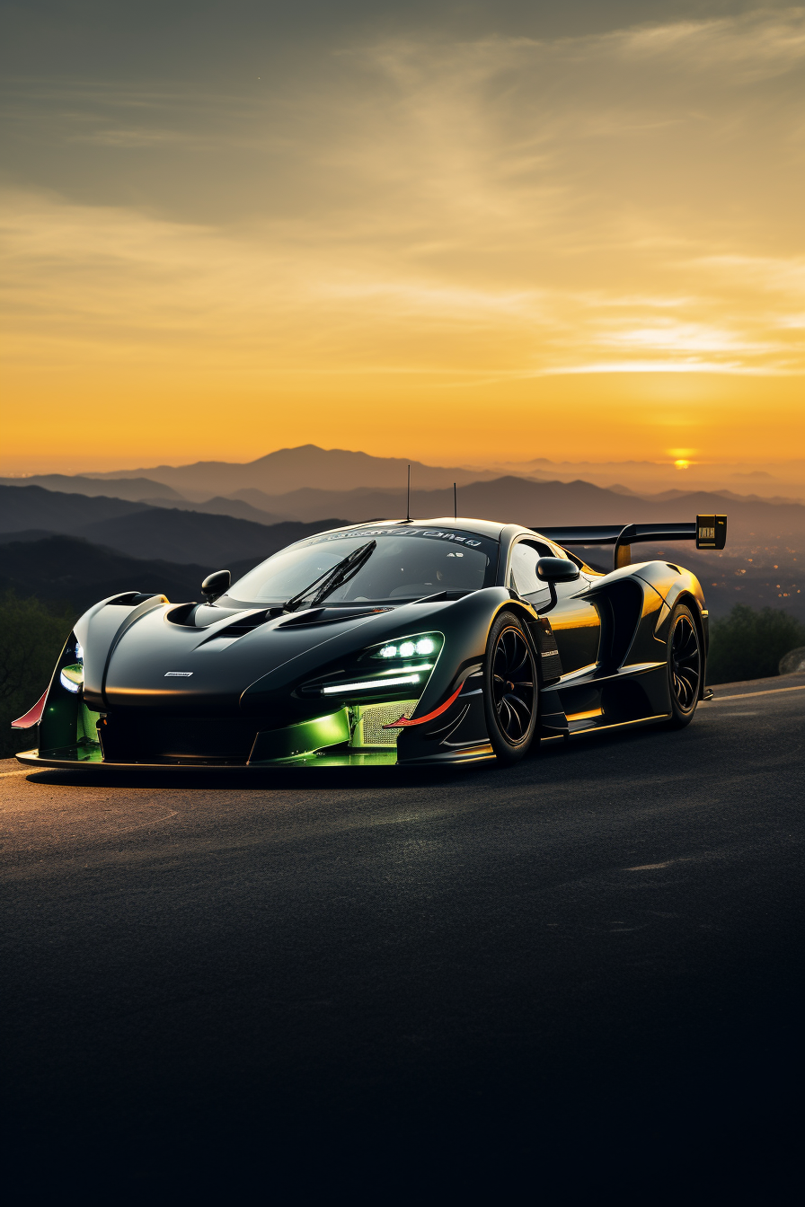 Carbon Fiber McLaren Senna GTR driving on windy road