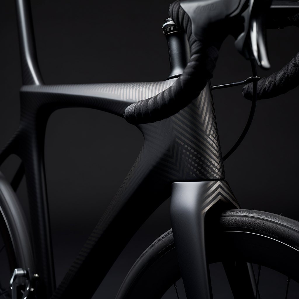 Close-up of carbon matte black Peleton bike